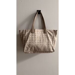 Chanel Vintage New Travel Line Beige Nylon Tote Shoulder Bag CC Logo